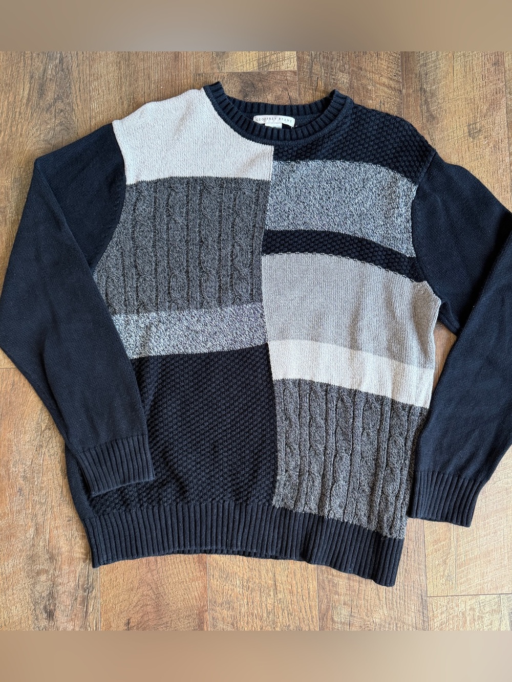 Vintage Geoffrey Beene Long Sleeve Pullover Color Block Sweater Gray Black Large